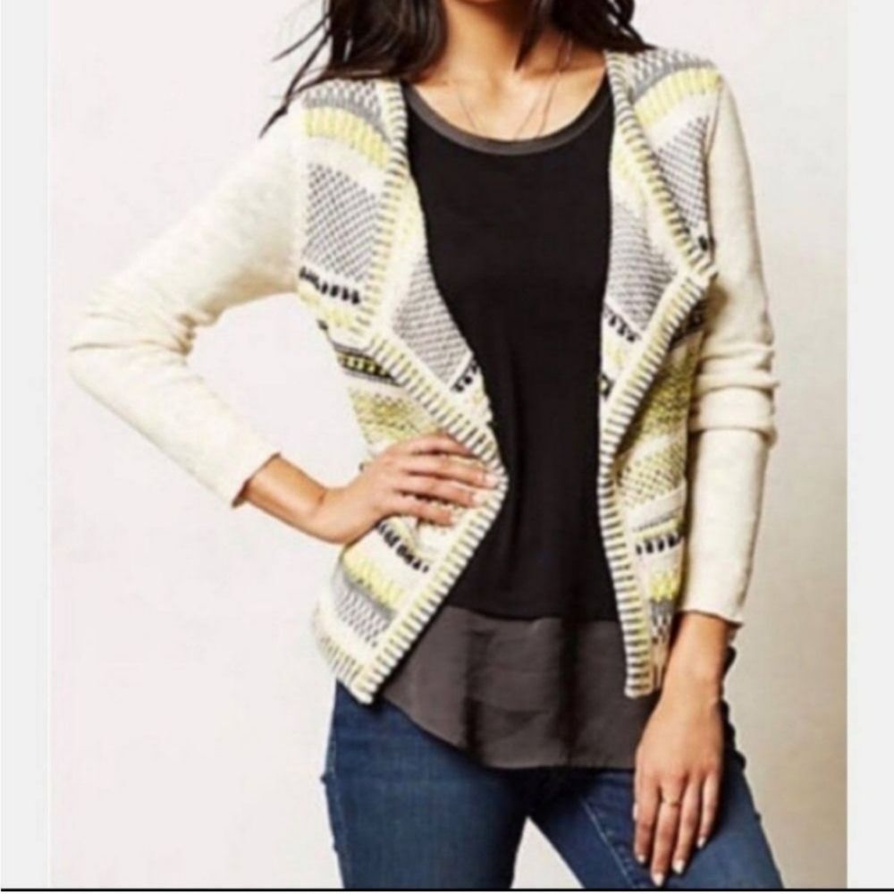 Anthropologie MOTH Chaux Metallic Knit Open Front Cardigan Womens Small